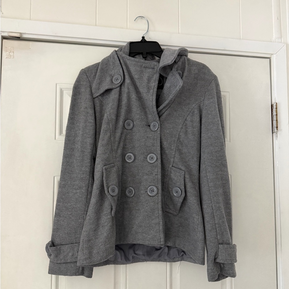 Deb Women's beautiful spring buttoned fleece coat Classic Gray Pea Coat